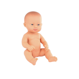 Europese meisje met down syndroom babypop klein